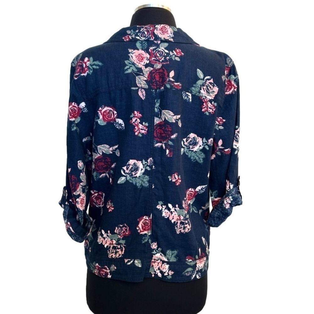 Maurice's Linen Blend Jacket Top Shacket Blue Rose Floral Size M Casual Office - Picture 5 of 15